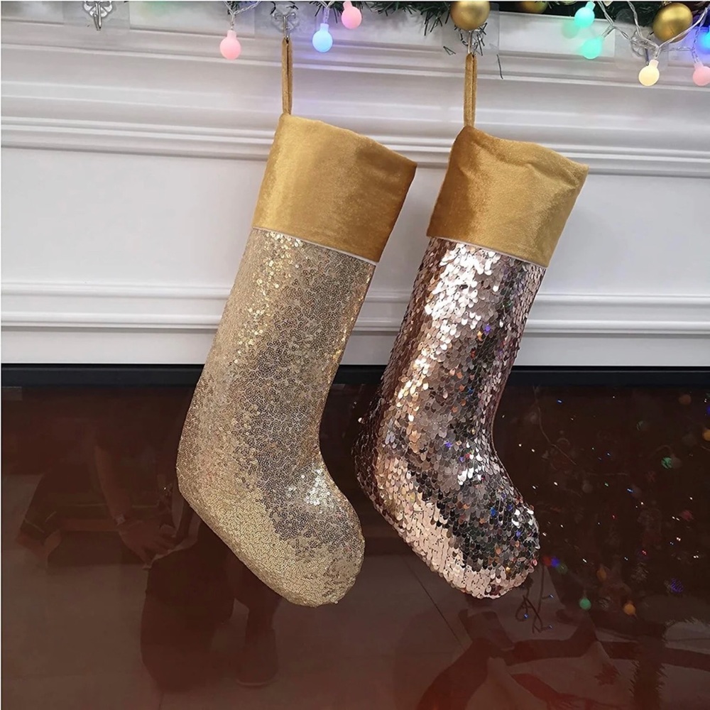 Pair of Gold Sequin Christmas Stockings
